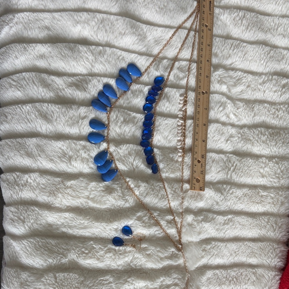 Blue Beaded Necklace with earrings